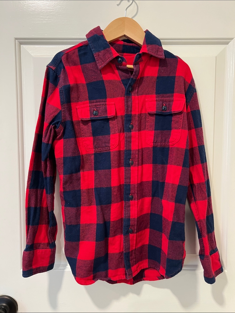 GAP Kids Classic Red and Navy Plaid Flannel Button-Down Shirt